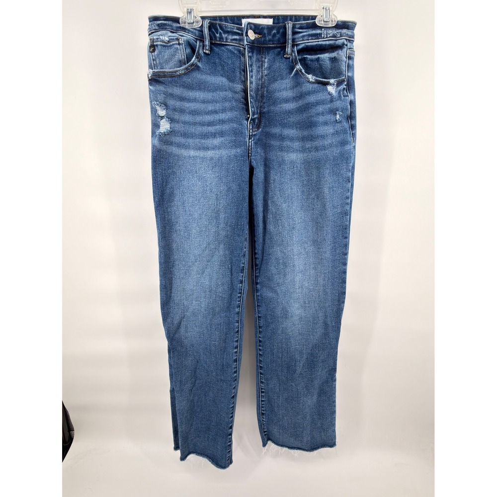KanCan Trinity High Rise True Straight Distressed Jeans Frayed Hem Blue 11/29